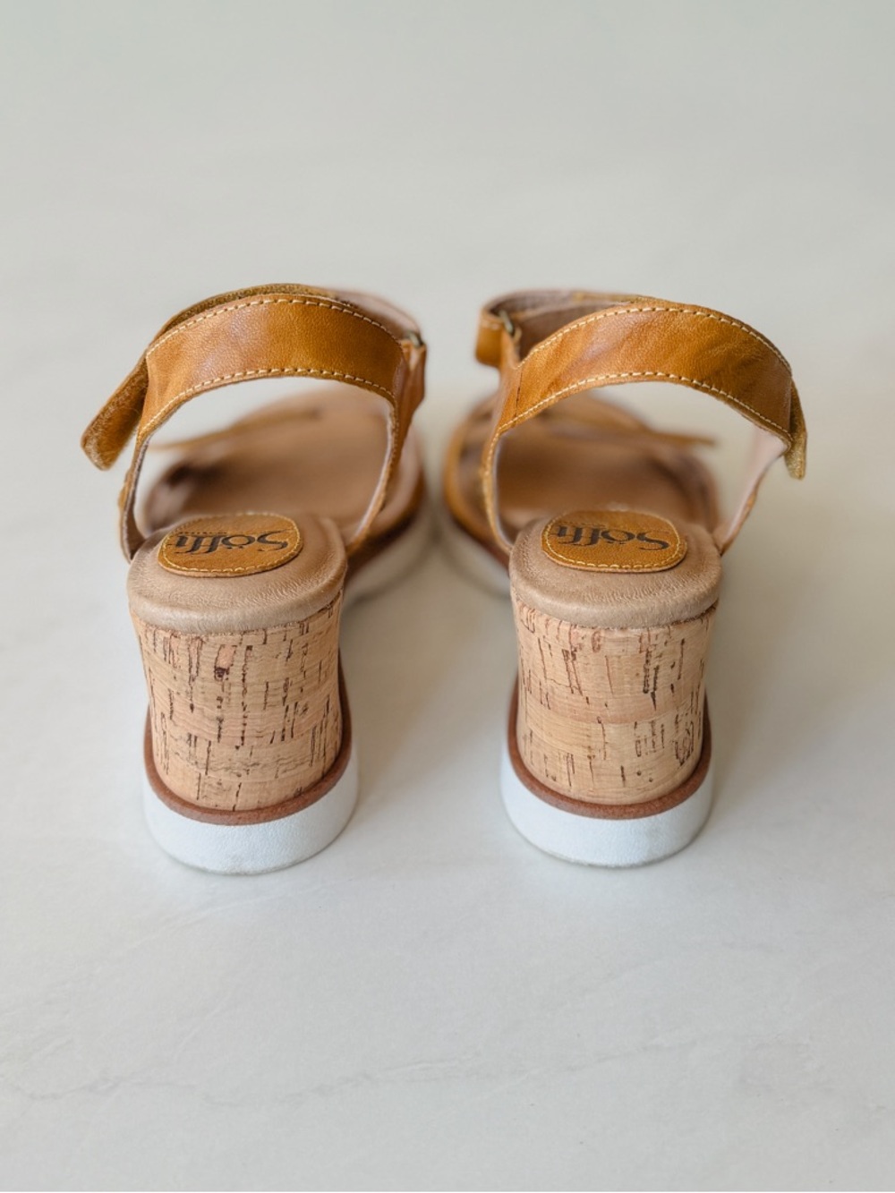 Sofft Leather Wedge Sandals Size 7 Tan Comfort Cork Heel - Picture 7 of 10